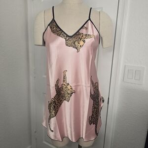 Pink Leopard Print Satin Slip Dress. Size M